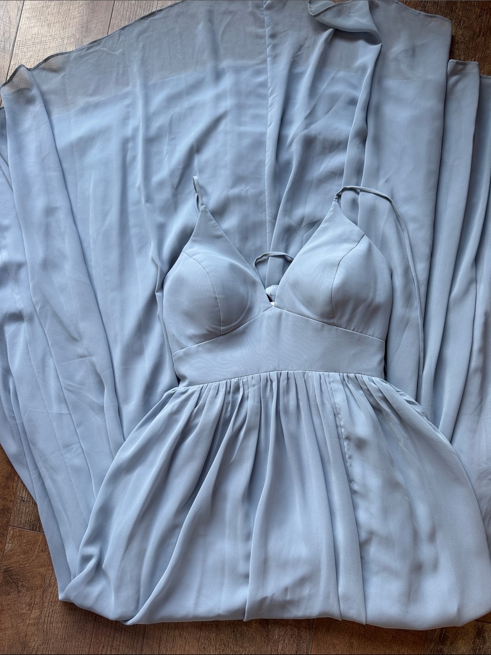 Azazie Dusty Blue Lace-Up Chiffon Gown